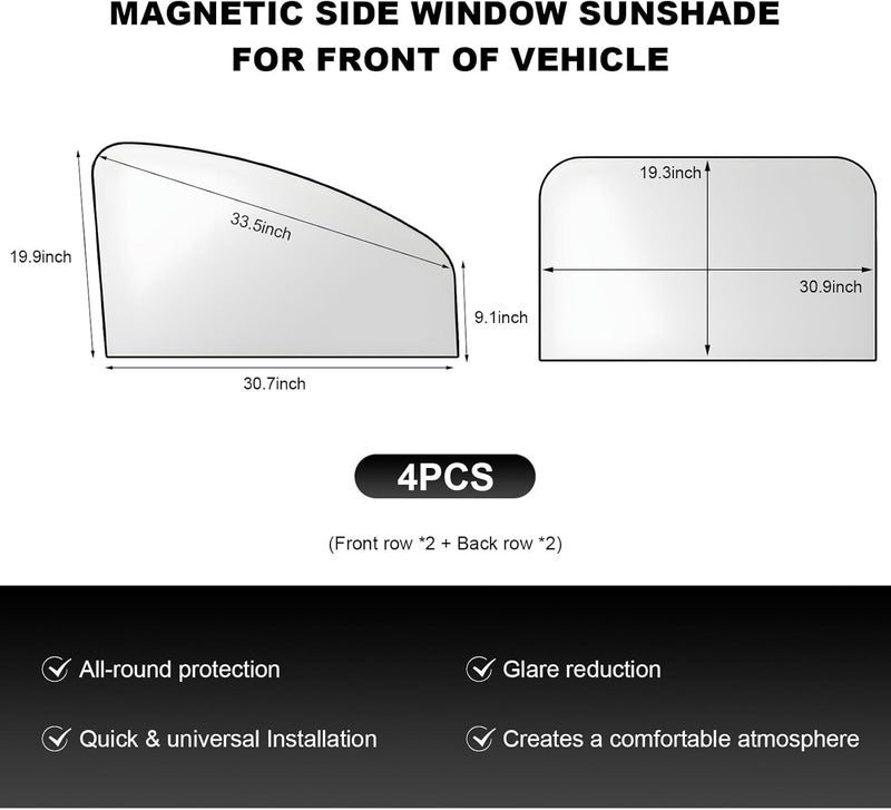 NYTKL 4PCS Car Window Shades, Magnetic Front Window Double Layer Curtain for Privacy & UV Protection, Automotive Light Blocking Sunshades (Titanium Silver, Front+Rear) - Image 2